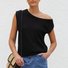 Damen Strickwaren Y2K Sommer Stricken Pullover gebogen Perlen Eisseide Stoff Gestrickt Pullover Schräg Schulter Rundhals Oberteile