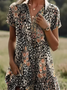Damen Geblümt Kurzarm Sommer Print Kleid Schalkragen Täglich Lässig Knielänge A-Linien-Kleid