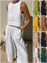 Damen Unifarben Zweiteiliges Set Täglich Ärmellos Lässig Sommer Bluse mit Hose Matching Set