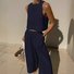 Damen Unifarben Zweiteiliges Set Täglich Ärmellos Lässig Sommer Bluse mit Hose Matching Set