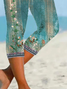 Damen Geblümt Caprihosen Elastische Taille Hose Lässig Sommer Hose