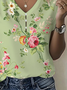 Damen Geblümt Kurzarm T-Shirts T-Shirt V-Ausschnitt Print Lässig Sommer T-Shirt mit Grafik Oberteile