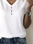 Damen Unifarben Kurzarm T-Shirts T-Shirt V-Ausschnitt Print Lässig Sommer Oberteile