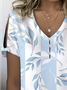 Damen Geblümt Kurzarm T-Shirts T-Shirt V-Ausschnitt Print Lässig Sommer T-Shirt mit Grafik Oberteile