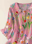 Damen Geblümt Kurzarm Bluse Sommer Print Schalkragen Täglich Lässig Oberteile