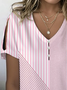 Damen Gestreift Kurzarm T-Shirts T-Shirt V-Ausschnitt Print Lässig Sommer T-Shirt mit Grafik Oberteile