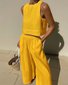 Damen Unifarben Zweiteiliges Set Täglich Ärmellos Lässig Sommer Bluse mit Hose Matching Set