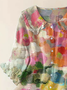 Damen Geblümt Kurzarm Bluse Sommer Print Schalkragen Täglich Lässig Oberteile