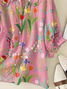 Damen Geblümt Kurzarm Bluse Sommer Print Schalkragen Täglich Lässig Oberteile
