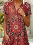 Damen Geblümt Kurzarm Sommer Print Kleid Schalkragen Täglich Lässig Knielänge A-Linien-Kleid