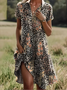 Damen Geblümt Kurzarm Sommer Print Kleid Schalkragen Täglich Lässig Knielänge A-Linien-Kleid