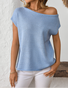 Damen Strickwaren Y2K Sommer Stricken Pullover gebogen Perlen Eisseide Stoff Gestrickt Pullover Schräg Schulter Rundhals Oberteile