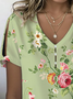 Damen Geblümt Kurzarm T-Shirts T-Shirt V-Ausschnitt Print Lässig Sommer T-Shirt mit Grafik Oberteile