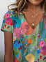Damen Geblümt Kurzarm T-Shirts T-Shirt V-Ausschnitt Print Lässig Sommer T-Shirt mit Grafik Oberteile