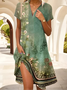 Damen Geblümt Kurzarm Sommer Print Kleid Schalkragen Täglich Lässig Knielänge A-Linien-Kleid