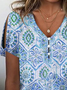 Damen Geblümt Kurzarm T-Shirts T-Shirt V-Ausschnitt Print Lässig Sommer T-Shirt mit Grafik Oberteile