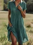 Damen Polka Dots Kurzarm Sommer Print Kleid Schalkragen Täglich Lässig Knielänge A-Linien-Kleid
