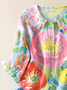 Damen Geblümt Kurzarm Bluse Sommer Print Schalkragen Täglich Lässig Oberteile