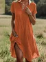 Damen Polka Dots Kurzarm Sommer Print Kleid Schalkragen Täglich Lässig Knielänge A-Linien-Kleid