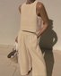 Damen Unifarben Zweiteiliges Set Täglich Ärmellos Lässig Sommer Bluse mit Hose Matching Set