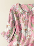 Damen Geblümt Kurzarm Bluse Sommer Print Schalkragen Täglich Lässig Oberteile