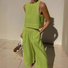Damen Unifarben Zweiteiliges Set Täglich Ärmellos Lässig Sommer Bluse mit Hose Matching Set