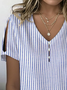 Damen Gestreift Kurzarm T-Shirts T-Shirt V-Ausschnitt Print Lässig Sommer T-Shirt mit Grafik Oberteile