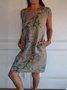 Damen Blätter Ärmellos Sommer Taschennähen Kleid Rundhals Täglich Lässig Mini Passen & Flare Kleid A-Linien-Kleid