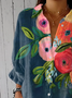 Damen Geblümt Dreiviertelärmel Bluse Frühling/Herbst Print Hemdkragen Täglich Lässig Oberteile