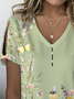 Damen Geblümt Kurzarm T-Shirts T-Shirt V-Ausschnitt Print Lässig Sommer T-Shirt mit Grafik Oberteile