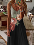 Damen Geblümt Ärmellos Sommer Print Kleid V-Ausschnitt Täglich Lässig Maxikleid Unterhose Kleid X-Linie Kleid