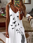Damen Vogel Ärmellos Sommer Print Kleid V-Ausschnitt Täglich Lässig Maxikleid Unterhose Kleid X-Linie Kleid
