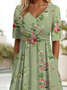 Damen Geblümt Kurzarm Sommer Print Kleid V-Ausschnitt Täglich Lässig Maxikleid A-Linien-Kleid