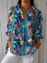 Damen Geblümt Dreiviertelärmel Bluse Frühling/Herbst Print Hemdkragen Täglich Lässig Oberteile