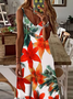 Damen Geblümt Ärmellos Sommer Print Kleid V-Ausschnitt Täglich Lässig Maxikleid Unterhose Kleid X-Linie Kleid
