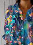 Damen Geblümt Dreiviertelärmel Bluse Frühling/Herbst Print Hemdkragen Täglich Lässig Oberteile