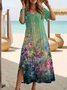 Damen Geblümt Kurzarm Sommer Print Kleid Rundhals Täglich Lässig Maxikleid Passen & Flare Kleid A-Linien-Kleid