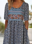 Damen Geblümt Kurzarm Sommer Print Kleid Rundhals Täglich Lässig Maxikleid Etuikleid H-Linie Kleid