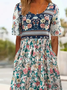Damen Geblümt Kurzarm Sommer Print Kleid Rundhals Täglich Lässig Maxikleid Etuikleid H-Linie Kleid