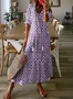 Damen Geometrisch Halbarm Sommer Kleid V-Ausschnitt Täglich Lässig Maxikleid Blusenkleid A-Linien-Kleid