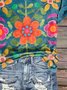 Damen Geblümt Kurzarm T-Shirts T-Shirt V-Ausschnitt Lässig Sommer Oberteile