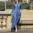 Damen Unifarben Langarm Frühling/Herbst Kleid Stehkragen Täglich Lässig Maxikleid Blusenkleid H-Linie Kleid