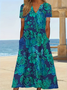 Damen Geblümt Kurzarm Sommer Print Kleid V-Ausschnitt Täglich Lässig Maxikleid Passen & Flare Kleid H-Linie Kleid
