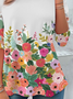 Damen Geblümt Langarm T-Shirts T-Shirt Rundhals Print Lässig Frühling/Herbst T-Shirt mit Grafik Oberteile