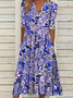 Damen Geblümt Kurzarm Sommer Print Kleid V-Ausschnitt Täglich Lässig Maxikleid Passen & Flare Kleid H-Linie Kleid