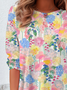 Damen Geblümt Langarm T-Shirts T-Shirt Rundhals Print Lässig Frühling/Herbst T-Shirt mit Grafik Oberteile