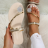 Große Größen Damen Schuhspitze Pantolette Sommer Neu europäisch und amerikanisch Damen Strand Pantolette Strass Blume Flach Pantoletten