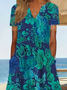 Damen Geblümt Kurzarm Sommer Print Kleid V-Ausschnitt Täglich Lässig Maxikleid Passen & Flare Kleid H-Linie Kleid