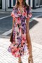 Damen Geblümt Halbarm Sommer Schlitz Kleid V-Ausschnitt Täglich Lässig Maxikleid Fließendes Kleid A-Linien-Kleid