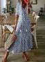 Damen Geometrisch Halbarm Sommer Kleid V-Ausschnitt Täglich Lässig Maxikleid Blusenkleid A-Linien-Kleid